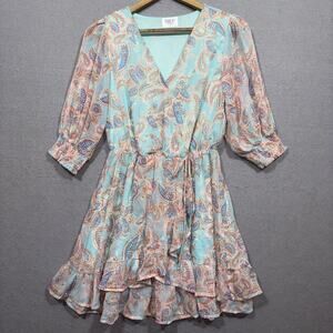Sienna Sky Pastel Paisley Cinched Waist Ruffle Dress Small Soft Girl Feminine